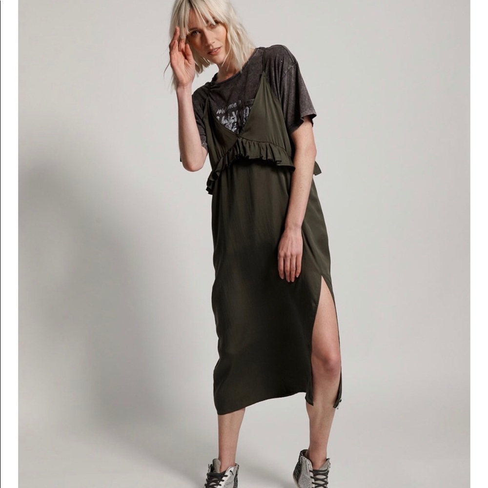 One teaspoon olive ruffle midi dress